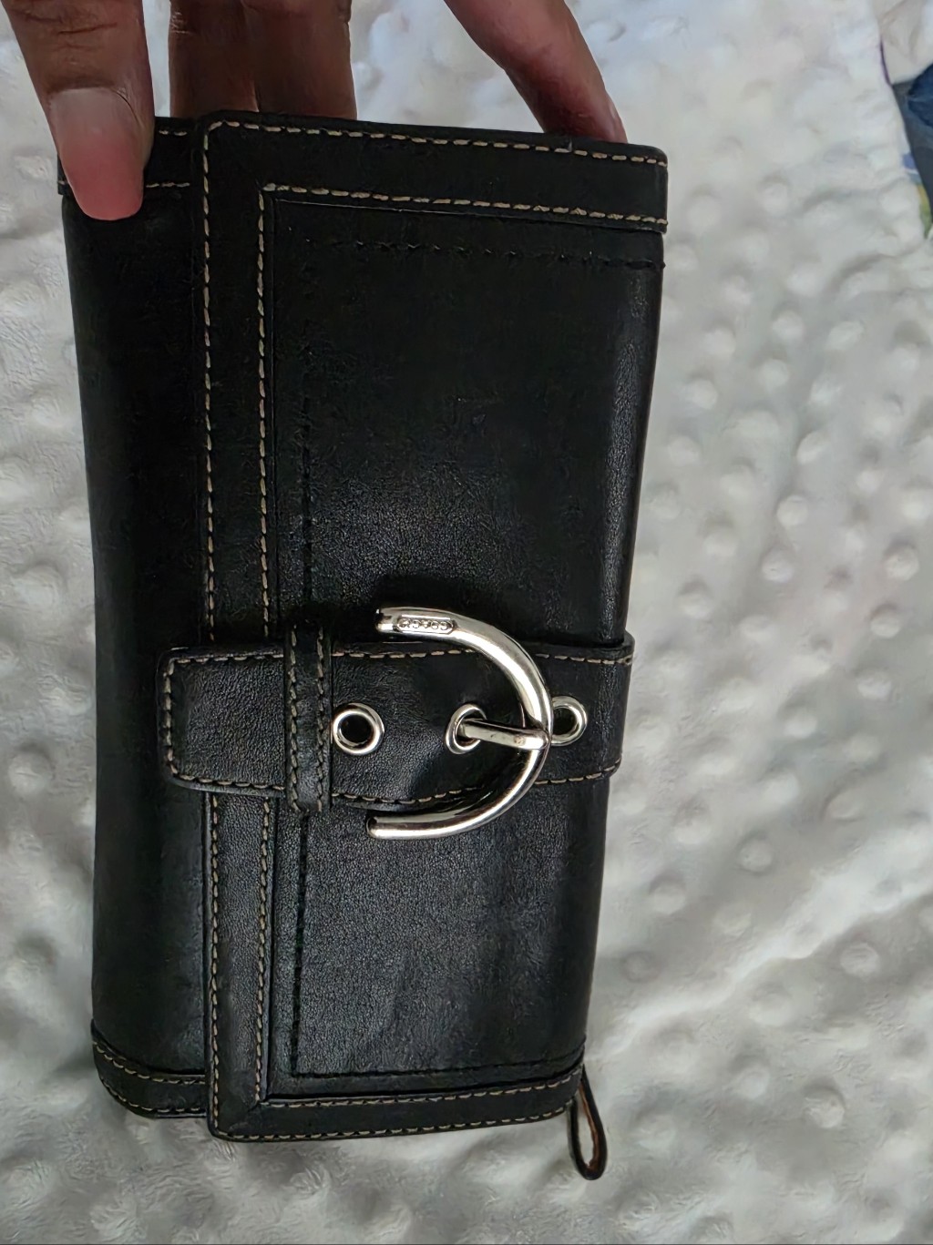 Black Soho Leather Buckle Tri-Wallet With Silver Hardware